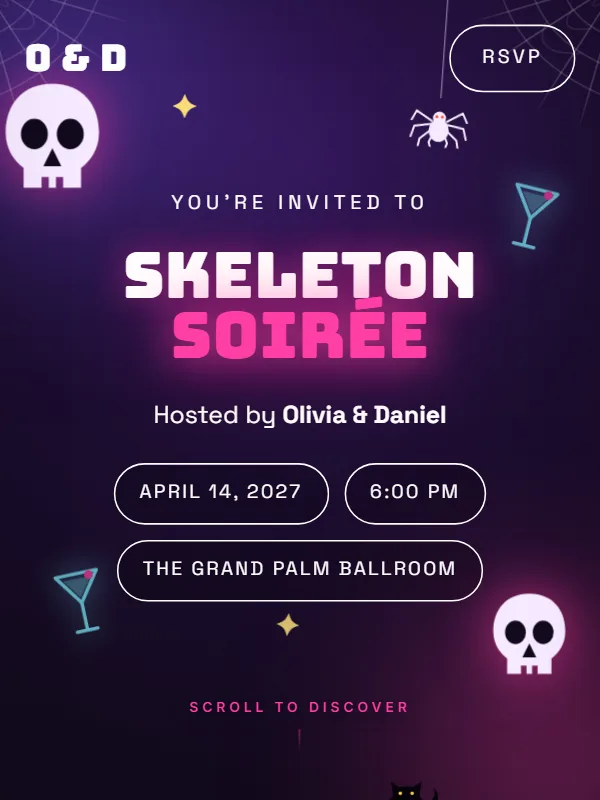Skeleton Soirée Halloween invitation template preview