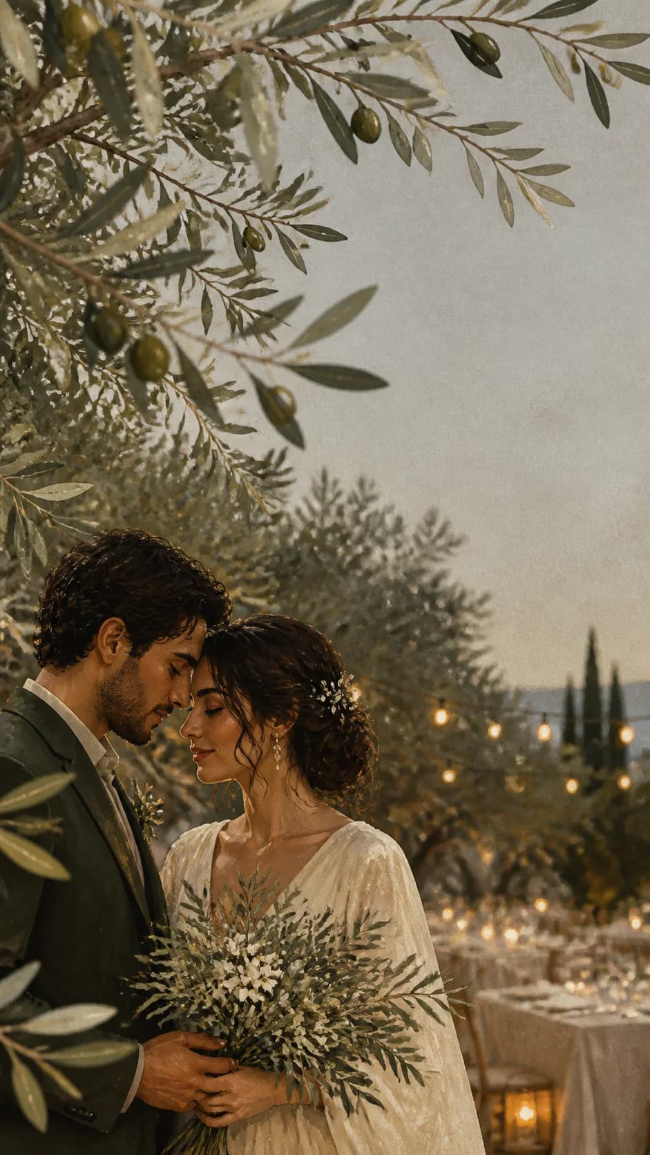 Garden wedding beneath olive trees